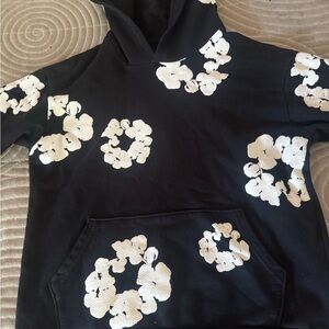 Black Hoodie with White Floral Design